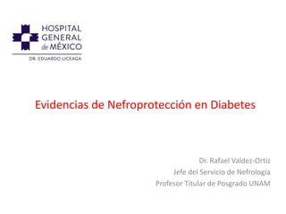 Evidencias de Nefroprotección en Diabetes
Dr. Rafael Valdez-Ortiz
Jefe del Servicio de Nefrología
Profesor Titular de Posgrado UNAM
 