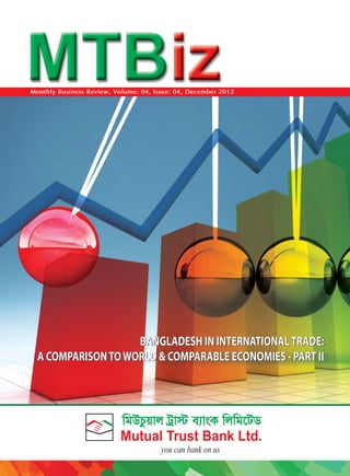 Monthly Business Review, Volume: 04, Issue: 04, December 2012

BANGLADESH IN INTERNATIONAL TRADE:
A COMPARISON TO WORLD & COMPARABLE ECONOMIES - PART II

 