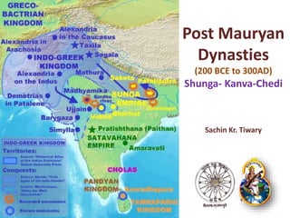 Post Mauryan
Dynasties
(200 BCE to 300AD)
Shunga- Kanva-Chedi
Sachin Kr. Tiwary
 