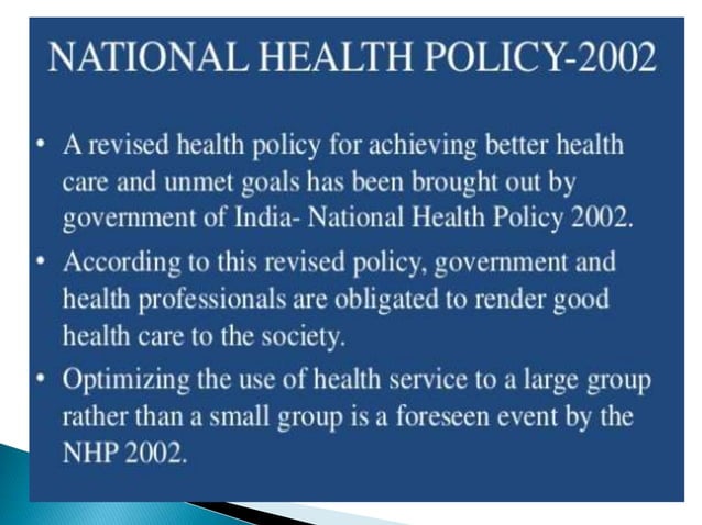 National Health Policy in India | PPTX | Medical Health