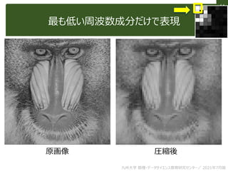 64
最も低い周波数成分だけで表現
原画像 圧縮後
九州大学 数理・データサイエンス教育研究センター／ 2021年7月版
 