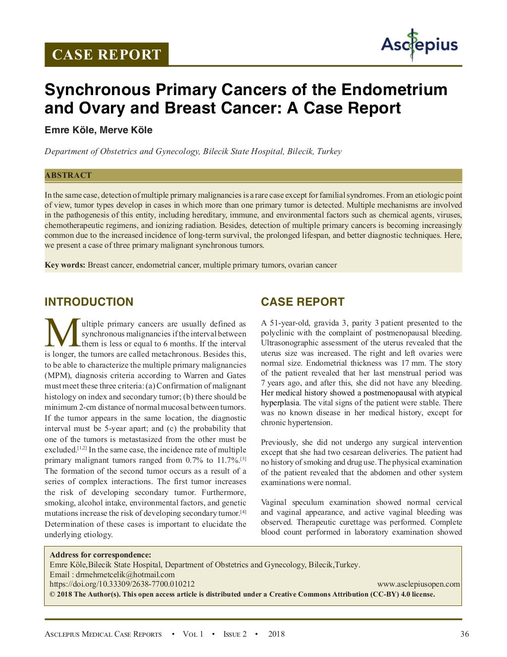Synchronous Primary Cancers of the Endometrium and Ovary