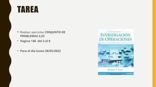 TAREA
• Realizar ejercicios CONJUNTO DE
PROBLEMAS 4.2C
• Pagina 146 del 2 al 8
• Para el día lunes 28/03/2022
 