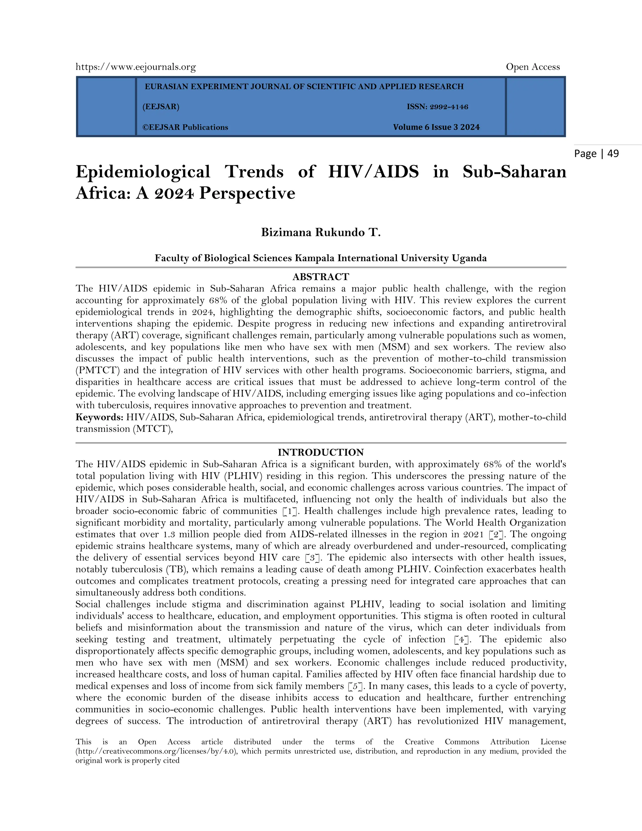 Epidemiological Trends of HIV/AIDS in Sub-Saharan Africa: A 2024 ...