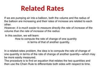 Related Rates Exampe Comprehensive Guide to Related Rates and Differentials in Calculus | PPTX