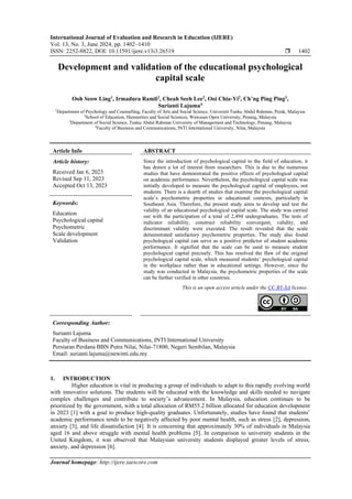 Development and validation of the educational psychological capital ...