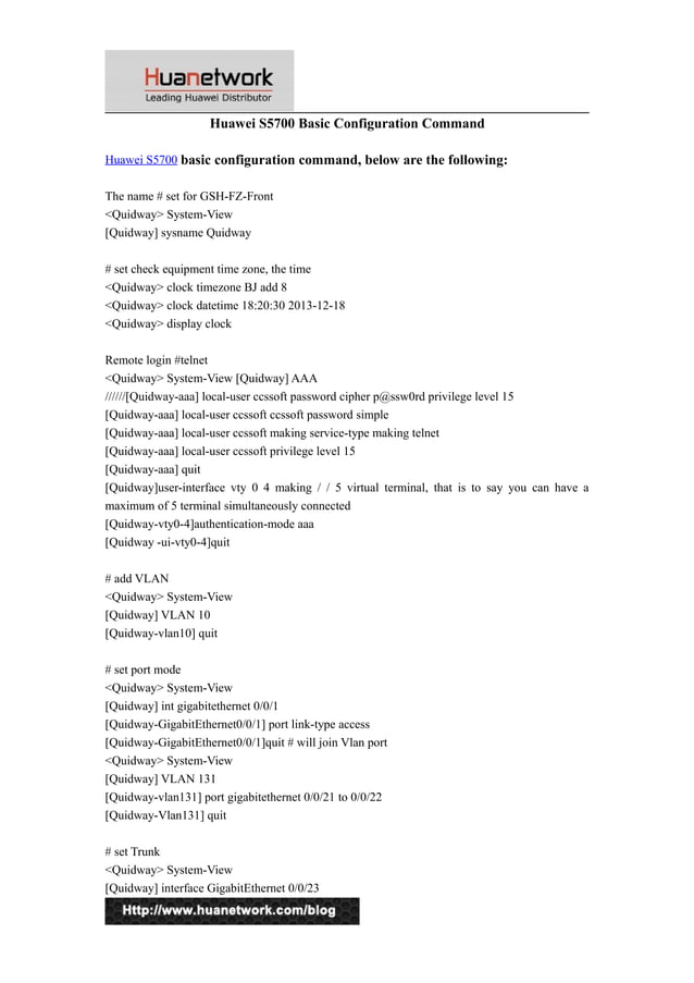 Huawei S5700 Basic Configuration Command PDF
