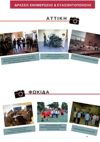ΔΡΑΣΕΙΣ ΕΝΗΜΕΡΩΣΗΣ & ΕΥΑΙΣΘΗΤΟΠΟΙΗΣΗΣ
Δράσεις ενημέρωσης
μαθητών και εκπαιδευτικών
στα σχολεία
Α Τ Τ Ι Κ Η
ΦΩΚΙΔΑ
Θεατρικό Δρώμενο Καλλιτεχνικής Ομάδας ΜΨΑ
Εφαρμοσμένα Προγράμματα Τέχνης & Θεραπείας
Επιστημονική Διημερίδα Ε.Μ.Π.Ε.
Σεμινάριο Ενδυνάμωσης Ατόμων με
Ψυχοκοινωνικές Δυσκολίες
σε συνεργασία με το Mental Health Europe
Τουρνουά Μπάσκετ, 3χ3
Ωφελούμενοι & θεραπευτές σκόραραν
ενάντια στο στίγμα
Εικαστική Έκθεση, Φωκικά 2017
Σεμινάριο σε Αστυνομικούς Α' Γραμμής
25
 