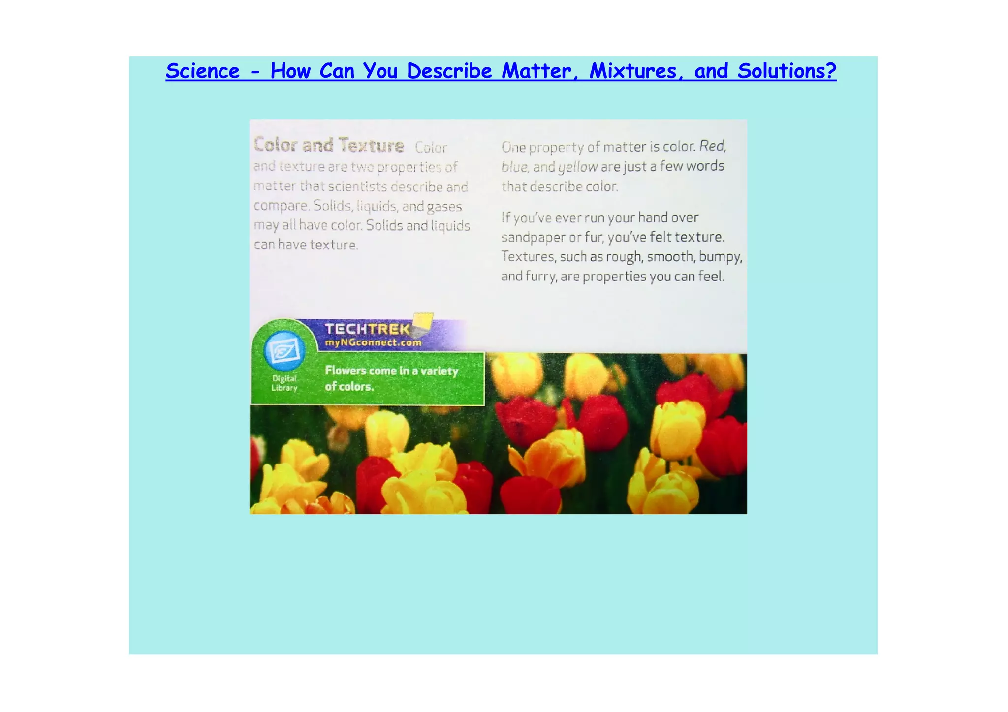 Science - How Can You Describe Matter, Mixtures, and Solutions?
 