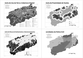 Carta de Uso da Terra e Cobertura VegetalCarta de Uso da Terra e Cobertura Vegetal
Aplicabilidades de SIGs
49 Prof. Tiago Badre Marino – Geoprocessamento - Departamento de Geociências – Instituto de Agronomia - UFRRJ
Carta de Proximidade de FavelasCarta de Proximidade de Favelas
Aplicabilidades de SIGs
50 Prof. Tiago Badre Marino – Geoprocessamento - Departamento de Geociências – Instituto de Agronomia - UFRRJ
Carta de Riscos de Deslizamentos e DesmoronamentosCarta de Riscos de Deslizamentos e Desmoronamentos
Aplicabilidades de SIGs
51 Prof. Tiago Badre Marino – Geoprocessamento - Departamento de Geociências – Instituto de Agronomia - UFRRJ
Jurisdições da Polícia CivilJurisdições da Polícia Civil
Aplicabilidades de SIGs
52 Prof. Tiago Badre Marino – Geoprocessamento - Departamento de Geociências – Instituto de Agronomia - UFRRJ
 