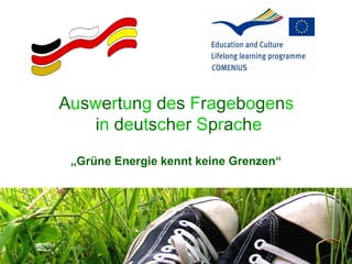Auswertung des Fragebogens
    in deutscher Sprache
 „Grüne Energie kennt keine Grenzen“
 