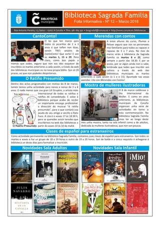 Biblioteca Sagrada Familia
Folla Informativa - Nº 12 – Marzo 2016
 