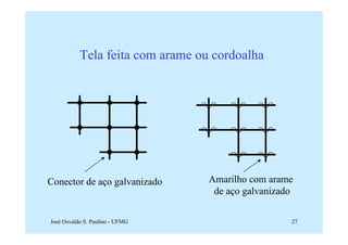 Tela feita com arame ou cordoalha




Conector de aço galvanizado       Amarilho com arame
                                   de aço galvanizado

José Osvaldo S. Paulino - UFMG                      27
 