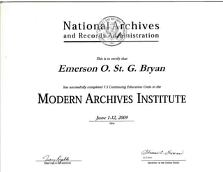 Certificate: 102nd Modern Archives Institute