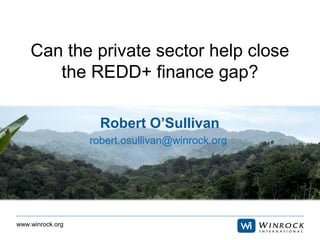www.winrock.org
Can the private sector help close
the REDD+ finance gap?
Robert O’Sullivan
robert.osullivan@winrock.org
 