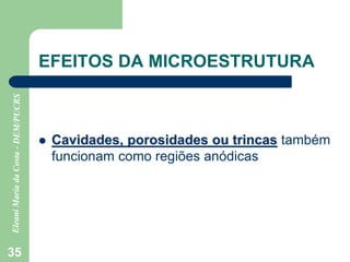 35
EFEITOS DA MICROESTRUTURA
 Cavidades, porosidades ou trincas também
funcionam como regiões anódicas
 