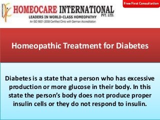 Homeopathic Treatment for Diabetes

Diabetes is a state that a person who has excessive
production or more glucose in their body. In this
state the person’s body does not produce proper
insulin cells or they do not respond to insulin.

 
