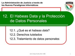 12. El Habeas Data y la Protección de Datos Personales 12.1. ¿Qué es el  habeas data ? 12.2. Derechos tutelados 12.3. Tratamiento de datos personales 