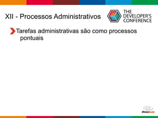 Globalcode – Open4education
XII - Processos Administrativos
Tarefas administrativas são como processos
pontuais
 