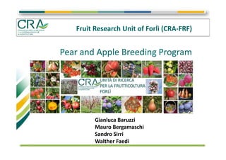 Fruit Research Unit of Forlì (CRA‐FRF)
Pear and Apple Breeding Program
Gianluca Baruzzi 
Mauro Bergamaschi
Sandro Sirri 
Walther Faedi
 