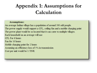Appendix 1: Assumptions for
Calculation
 