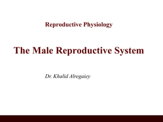 Reproductive Physiology
The Male Reproductive System
Dr. Khalid Alregaiey
 
