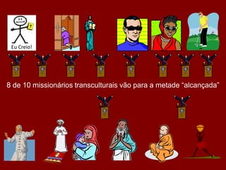 8 de 10 missionários transculturais vão para a metade “alcançada”
Eu Creio!
 