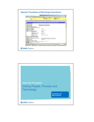 Spanish Translation of Discharge Instructions
Improving Throughput
Uniting People, Process and
Technology
38
Discharge and
Bed Turnover
 