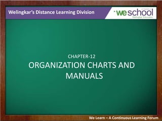 Welingkar’s Distance Learning Division
CHAPTER-12
ORGANIZATION CHARTS AND
MANUALS
We Learn – A Continuous Learning Forum
 
