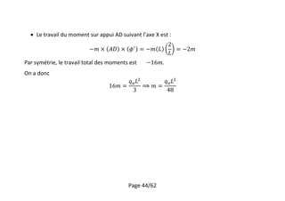 Page 44/62
 Le travail du moment sur appui AD suivant l’axe X est :
Par symétrie, le travail total des moments est .
On a donc
 
