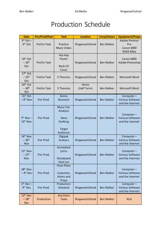 Production Schedule | DOCX