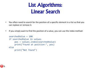 An Introduction To Python - Tables, List Algorithms | PPT