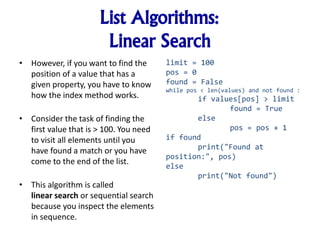 An Introduction To Python - Tables, List Algorithms | PPT