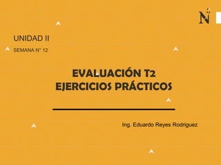 UNIDAD II
SEMANA N° 12
EVALUACIÓN T2
EJERCICIOS PRÁCTICOS
Ing. Eduardo Reyes Rodriguez
 