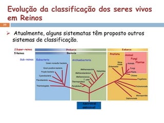 Evolução da classificação dos seres vivos
     em Reinos
39


  Atualmente, alguns sistematas têm proposto outros
   sistemas de classificação.
 