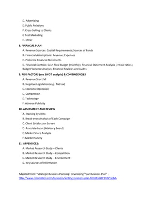 12. Strategic Business Plan Outline