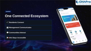 OHHPRO
One Connected Ecosystem
📲Residents Connect
🏢Management Communicates
💬Communities Interact
📢Info Stays Accessible
OhhPro
Life is busy, Ohhpro makes it easy
 