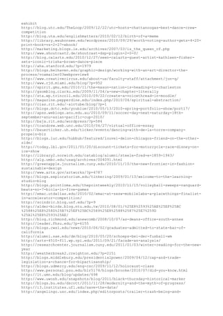 exhibit
http://blog.utc.edu/TheLoop/2009/12/22/utc-hosts-chattanoogas-best-dance-crew-
competition
http://blog.uta.edu/englishmatters/2010/02/12/birth-of-a-meme
http://library.waubonsee.edu/wordpress/2010/09/29/worth-noting-author-gets-4-20-
print-book-vs-2-27-ebook/
http://marketing.blogs.ie.edu/archives/2007/03/is_the_queen_of.php
http://www.shoutcast2.de/shoutcast-dsp-plugin-2-0-0/
http://blog.calarts.edu/2010/12/27/seen-calarts-guest-artist-kathleen-fisher-
sets-iconic-trisha-brown-dance-piece
http://aha.stanford.edu/?p=1979
http://blogs.belhaven.edu/graphic-design/working-with-an-art-director-the-
process/voamailer03webpreview4
http://www.creativecircus.edu/about-us/faculty-staff/attachment/jon-q/
http://www.rjd.miami.edu/blog/?p=952
http://spirit.gmu.edu/2010/11/the-mason-nation-is-heading-to-charleston
http://gsomblog.clarku.edu/2009/11/04/a-new-chapter-literally
http://sta.wp.trincoll.edu/2010/09/22/create-a-voicethread-in-moodle/
http://magazine.pepperdine.edu/index.php/2010/04/spiritual-abstraction/
http://cias.rit.edu/~airtube/blog/?p=1
http://blogs.dctc.edu/youblue/2010/05/13/2010-spring-portfolio-show/port17/
http://apss.weblogs.anu.edu.au/2010/09/11/soccer-day-next-saturday-18th-
september-anu-asian-pacific-cup-2010/
http://baja.rit.edu/wordpress/?p=584
http://tcandrew.web.unc.edu/2010/04/27/virtual-office-essay
http://bauerticker.uh.edu/ticker/events/dancing-with-de-la-torre-company-
propels-biz
http://blogs.luc.edu/hubbub/featured/louvel-delon-chicagos-friend-on-the-other-
side/
http://today.lbl.gov/2011/01/20/discount-tickets-for-motorcycle-race-disney-on-
ice-show
http://library2.norwich.edu/catablog/alumni/steele-fred-e-1859-1943/
http://alg.umbc.edu/usaq/archives/004091.html
http://greenapple.journalism.cuny.edu/2010/11/10/the-new-frontier-in-fashion-
sustainable-design
http://www.arts.gov/artworks/?p=4787
http://blogs.exploratorium.edu/tinkering/2009/01/13/welcome-to-the-learning-
studio-blog
http://blogs.pointloma.edu/thepointweekly/2010/11/15/volleyball-sweeps-vanguard-
beats-no-7-biola-in-five-games
http://emac.utdallas.edu/2010/02/emac-at-sxsw-mobilelabs-a-placethings-finalist-
in-accelerator-competition/
http://scindric.blog.usf.edu/?p=9
http://alder-birds.blog.ntu.edu.tw/2010/08/01/%25E8%2593%25AE%25EF%25BC
%2588%25E8%258D%25B7%25EF%25BC%2589%25E8%2588%2587%25E7%259D
%25A1%25E8%2593%25AE/
http://blog.richmond.edu/anewcomb/2008/10/07/as-deans-office-south-annex
http://leader.fhsu.edu/?p=6155
http://blogs.cwsl.edu/news/2010/06/02/graduates-admitted-to-state-bar-of-
california
http://alumni.sae.edu/de/blog/2010/05/20/schoeps-bei-der-fusball-wm
http://arts-4510-f11.wp.rpi.edu/2011/09/21/facade-an-analysis/
http://researchcenter.journalism.cuny.edu/2011/01/03/winter-reading-for-the-new-
year
http://weatherbreak2.creighton.edu/?p=2151
http://blogs.middlebury.edu/presidentialpower/2009/04/12/cap-and-trade-
legislation-a-chance-for-bipartisanship/
http://blogs.udmercy.edu/eng-csc/2009/11/12/holocaust-class
http://www.personal.psu.edu/blr5174/blogs/brooke/2010/07/did-you-know.html
http://lt.umn.edu/blog/updates/698
http://www.uwosh.edu/snapshots/blog/2011/black-thursday-historical-marker
http://blogs.bu.edu/dscott/2011/11/28/modernity-and-the-myth-of-progress/
http://i3.institutes.ufl.edu/save-the-date/
http://angelingo.usc.edu/index.php/editorposts/trailer-trash-being-and-
 