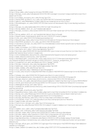 numeracy-week
http://alg.umbc.edu/usaq/archives/003989.html
http://blogs.ccsd.edu/ndiamond/2010/05/28/concept-journal-required-entries-for-
week-of-5-24/
http://crisman.scripts.mit.edu/blog/?p=379
http://kate1688.global2.vic.edu.au/2009/08/24/interesting-game/
http://gbcol.edu/bbwomens/index.php/blue-team-wins-a-thriller/
http://bookdragon.si.edu/2000/10/16/the-tale-of-murasaki-by-liza-dalby-author-
interview
http://blogs.ou.edu/webcomm/2011/09/12/cq5-firefox-6/
http://blog.weber.k12.ut.us/trmcbride/about
http://blogs.cornell.edu/alex/2009/05/24/run-the-race-as-if-to-finish/comment-
page-1
http://blog.weber.k12.ut.us/candokids/about/mrs-slaugh
http://heartland.coastguard.dodlive.mil/2010/07/rate-jumper
http://cfk.unc.edu/2011/03/kiberasoccerballs/
http://maysblogs.tamu.edu/nina/2010/12/14/adios-finals-bonjour-holidays/
http://mur0059.global2.vic.edu.au/2011/04/28/wordle/
http://cervello.blogs.ie.edu/2007/11/recomendaciones-bibligraficas-y-musicales-
para-navidad.html
http://www.coinnews.tv/1909-s-vdb-pcgs-rb-ms63/
http://scripts.mit.edu/~jhlo/wordpress/?p=273
http://kilian.edu/2009/09/22/don%e2%80%99t-you-love-sioux-falls-in-the-fall-it-
makes-me-wanna-buy-school-supplies
http://onlinedegrees.marylhurst.edu/realestate/quantitative-analysis/
http://www.eduonlinesource.com/?p=2872
http://mondaynight.journalism.cuny.edu/2010/12/17/the-partnership-with-
childrens-eighth-annual-wrap-a-thon/20101217_kussin_wrapathon_55
http://cooperation.gov.mn/beehive-2011/?page_id=92
http://blogs.library.jhu.edu/wordpress/?p=9333
http://weblogs.jomc.unc.edu/talkingbiznews/?p=328
http://www.cadep.ufm.edu/blog/?p=111
http://lcc.gatech.edu/~bmedler3/?p=33&cpage=1
http://cibu.edu/staff/today%E2%80%99s-student-%E2%80%93-learning-in-a-different-
way/
http://sheep.osu.edu/2008/06/20/pasture-fertilizer-costs/
http://knowledgenetwork.thunderbird.edu/worldcafe/2010/04/25/power30
http://blogs.baylor.edu/new_electronic_resources/2011/02/04/ebrary/
http://online.ccj.pdx.edu/professionals-debate-tweeting-during-trials-800529824/
http://nnlm.gov/evaluation/blog/2006/12/08/scale-to-measure-ehealth-literacy
http://mwengerd.blog.usf.edu/?p=11
http://aumobile.andersonuniversity.edu/auworship/2011/03/28/the-journey-program-
and-au-worship
http://newtype.stanford.edu/?p=263
http://maysbusiness.tamu.edu/index.php/setting-the-standard-for-global-commerce
http://blog.utc.edu/TheLoop/2010/09/22/justin-bieber-wins-best-new-artist/
http://blogs.valpo.edu/studyabroad/2010/12/13/farewell/
http://blogs.berkeley.edu/2011/04/11/the-new-information-age/
http://cloudlab.cias.rit.edu/production/building-projector-mounts
http://amplitude.nd.edu/?p=228
http://territori.blogs.uoc.edu/?p=1315&lang=ca
http://blogs.bu.edu/bunow/2010/04/15/robert-lowell-memorial-lecture-series-
tonight
http://agdev.anr.udel.edu/longwoodgradblog/?p=522
http://www.law.indiana.edu/lawlibrary/blawg/?p=640
http://blogs.sage.edu/libraries/2009/08/07/new-library-database
http://blogs.umass.edu/teachoit/2007/04/13/purpose-of-this-blog
http://dew.sc.gov/palmettoconnections/?attachment_id=1934
http://spiderdiaries.richmond.edu/ben11/2010/11/26/a-home-away-from-home
http://unescochair-elearning.uoc.edu/blog/2007/03/19/videolectures-un-youtube-
educativo
http://blogs.dfid.gov.uk/2008/10/laptops-for-the-poor-%e2%80%93-why-the-debate-
needs-to-change/
http://www.leben-in-amerika.de/index.php/2007/07/03/auswandernningcom
 