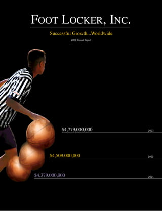 FOOT LOCKER, INC.
       Successful Growth...Worldwide
                 2003 Annual Report




            $4,779,000,000             2003




      $4,509,000,000                   2002




$4,379,000,000                         2001
 