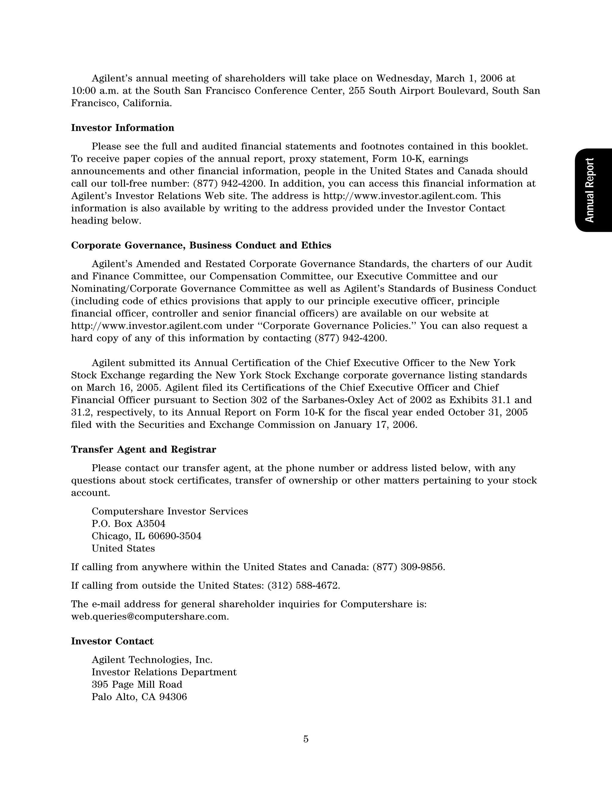 agilent AnnualReport2005