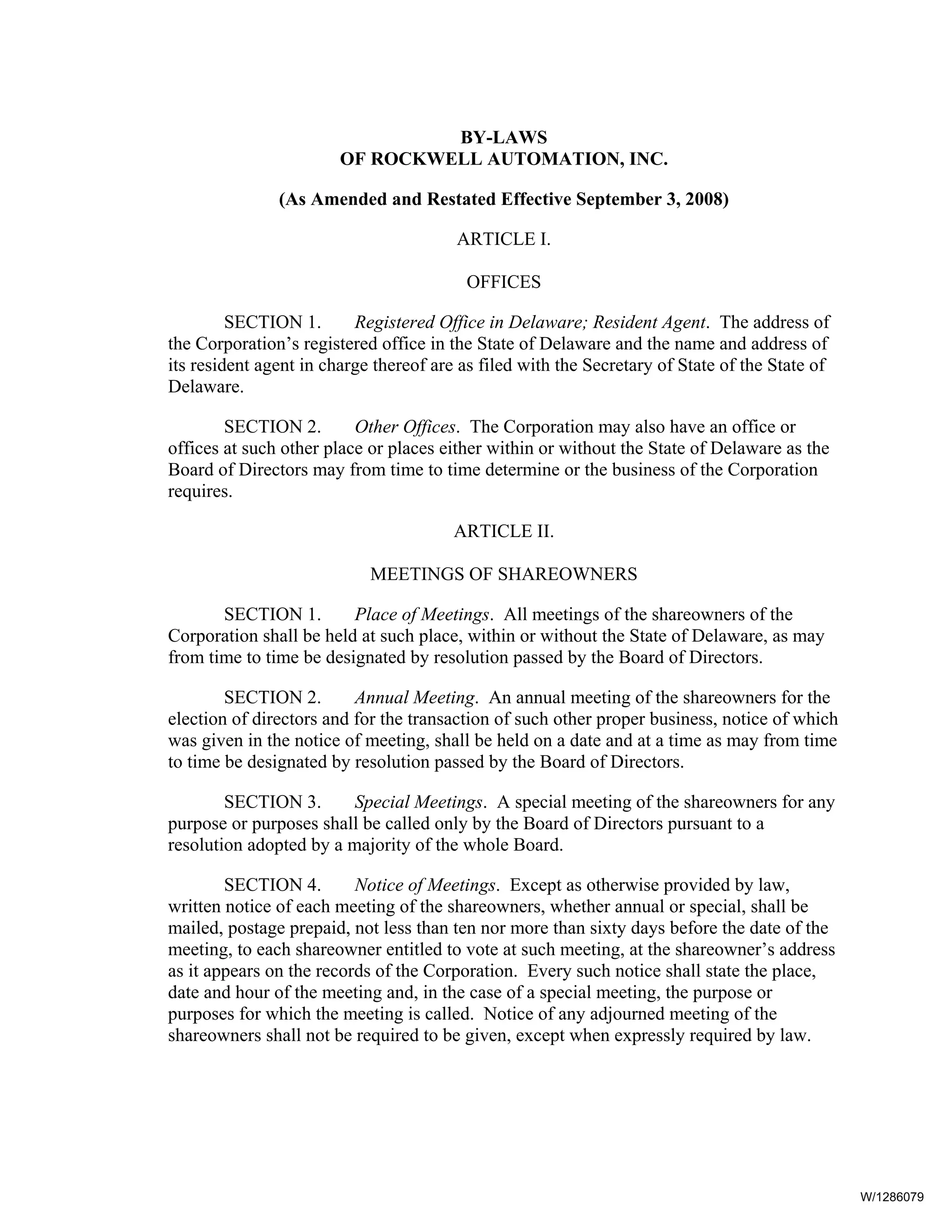 ROCKWELL AUTOMATION RAbylaws
