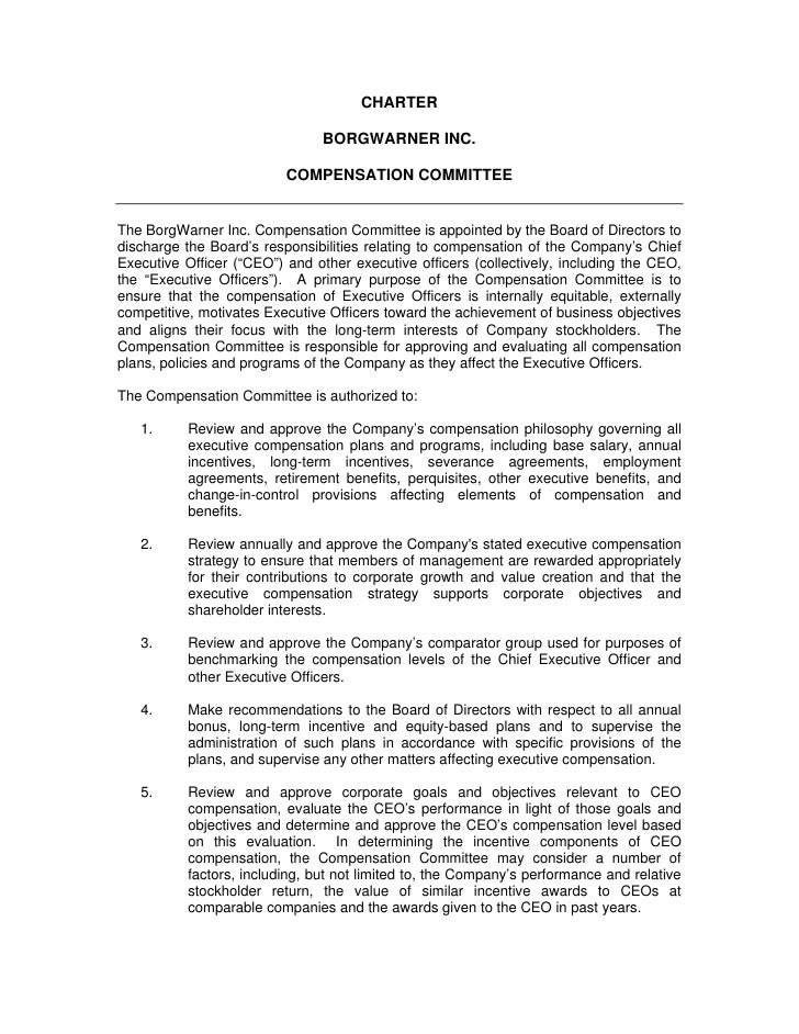Borg Warner Compensation committee charter