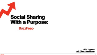 !1
Social Sharing
With a Purpose:
Aric Lapera
aric@buzzfeed.com
 