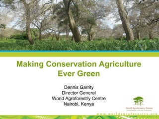 Making Conservation Agriculture
         Ever Green
             Dennis Garrity
            Director General
        World Agroforestry Centre
             Nairobi, Kenya
 