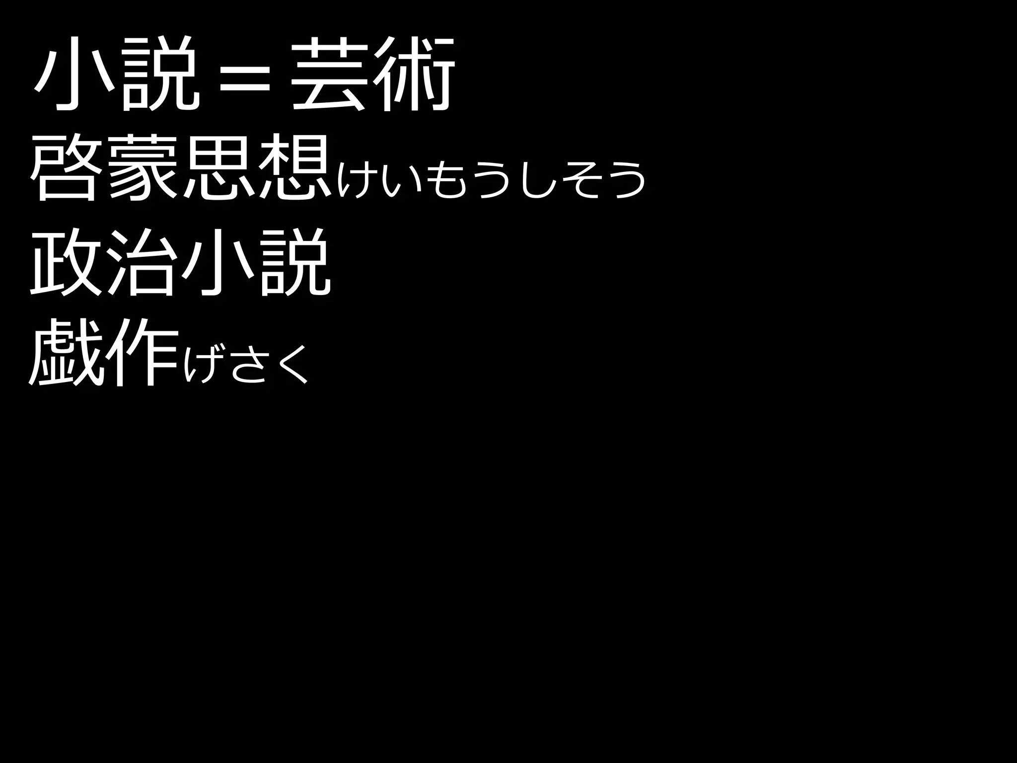 小説＝芸術
啓蒙思想けいもうしそう
政治小説
戯作げさく
 