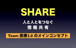 SHARE
    人と人とをつなぐ
      情報共有
Team 医療3.0 のメインコンセプト

                       3
 