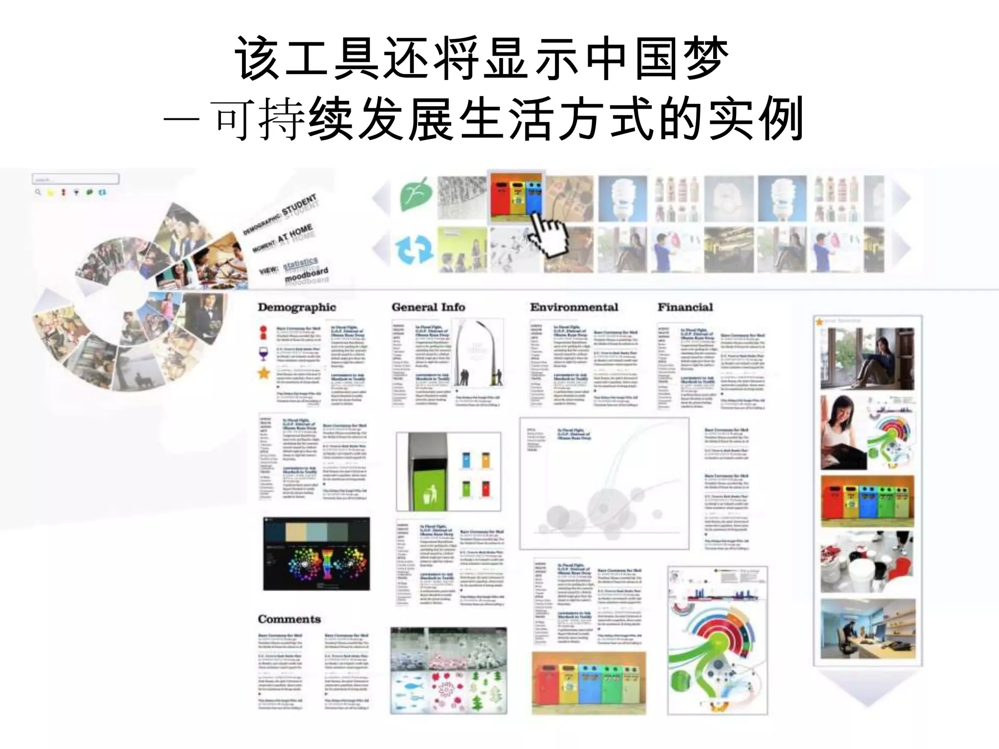 该工具还将显示中国梦
－可持续发展生活方式的实例
 