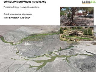 Construir un parque aterrazado, como  BARRERA  ARBÓREA Proteger del viento + polvo del norponiente CONSOLIDACION PARQUE PERIURBANO 