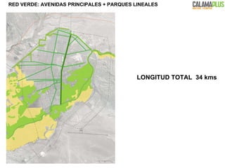 RED VERDE: AVENIDAS PRINCIPALES +  PARQUES LINEALES LONGITUD TOTAL  34 kms 